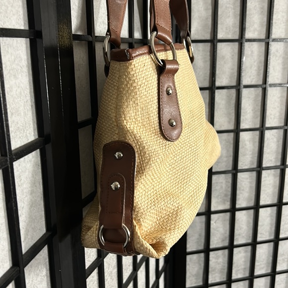 Vintage Bag, Straw Look with Brown Trim, TSC, Vegan, NWOT - Picture 4 of 8